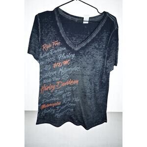 Harley-Davidson Women’s Burnout V-Neck T-Shirt Size L – Roughrider Mandan ND –